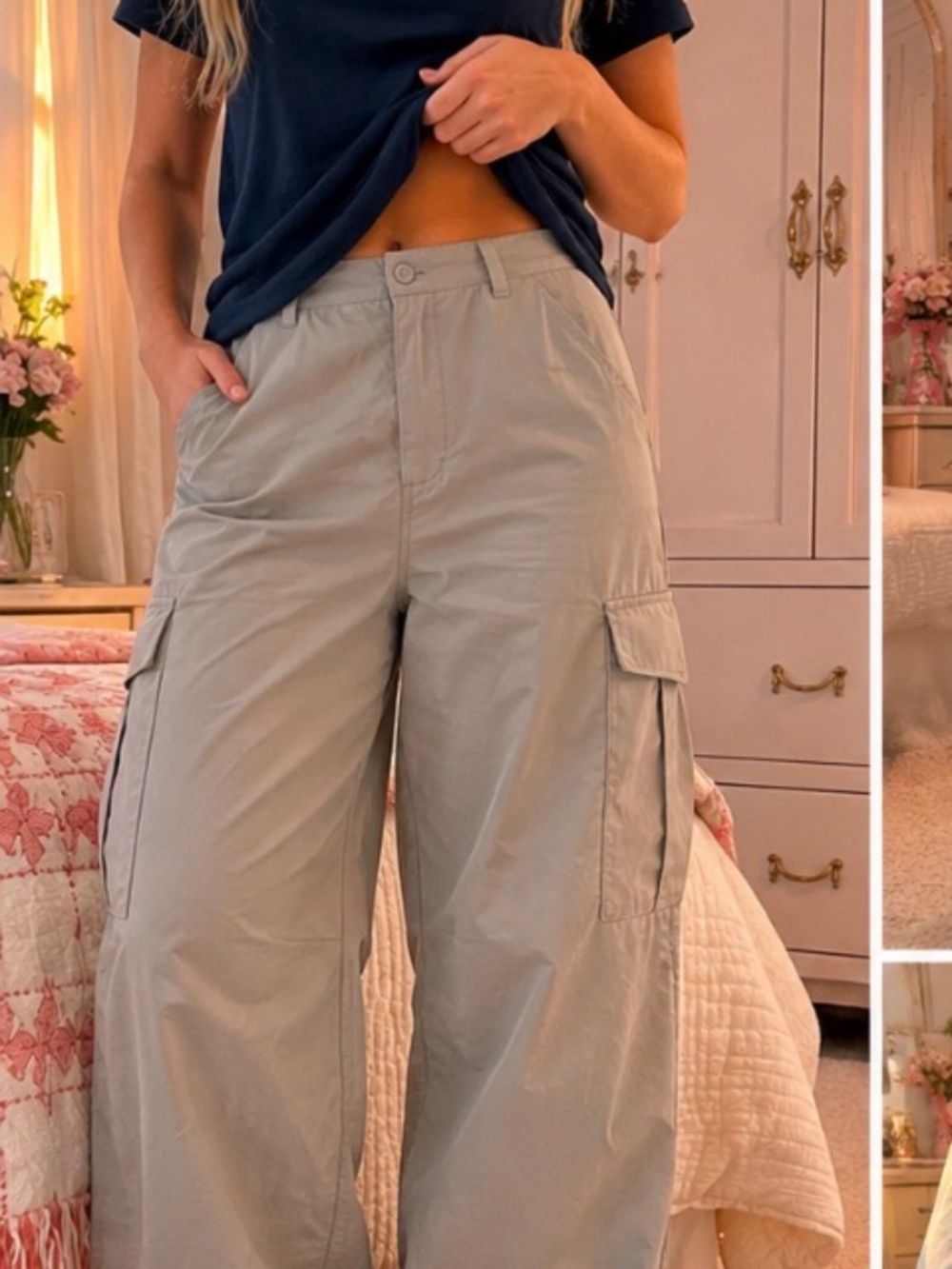 TJ MAX grey wide legged cargo pants